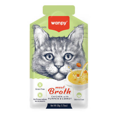 Wanpy Kediler için Bal Kabağı & Havuçlu Tavuk Eti Çorbası 50g - 1